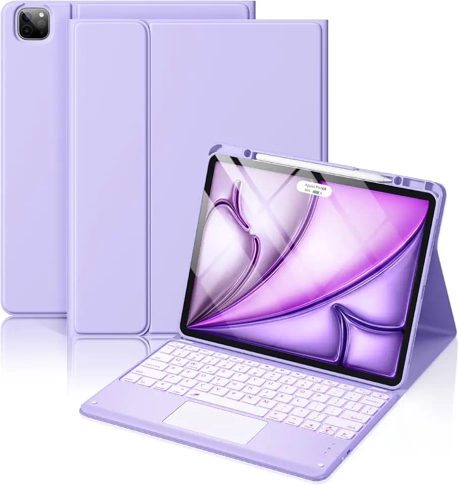 Hamile for iPad Air 13-inch & Pro 12.9 Case with Keyboard - 7-Color Backlit