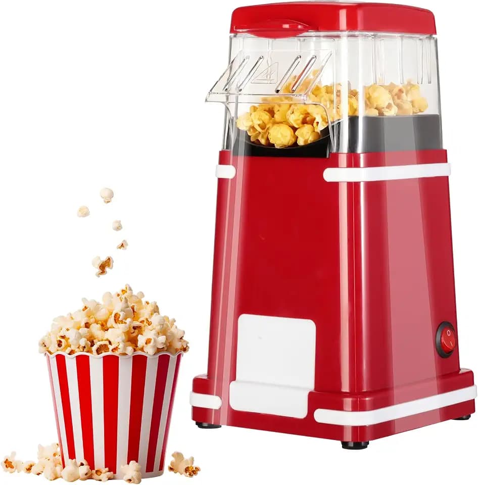 Cozary Popcornmaschine, 1200W Popcorn Maker mit Heißluft für fettfreies Popcorn, mit Messbecher, Retro-Design, ideal für Kinoabende, Partys,Weihnachten(230V, 80cm Kabel)