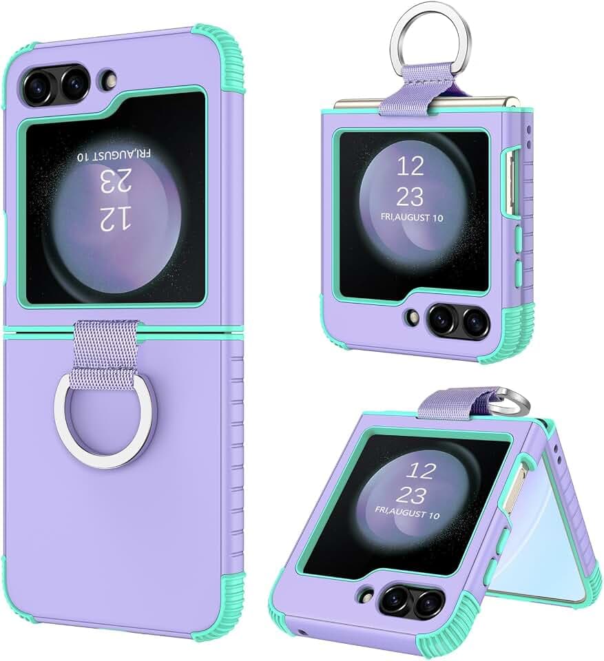 BENTOBEN for Samsung Galaxy Z Flip 5 Case, Z Flip 5 5G Case, Heavy Duty 2 in 1 Full Body Rugged Shockproof Protection Cover with Ring Girls Women Boy Men Covers for Galaxy Z Flip 5 6.7”, Purple/Mint