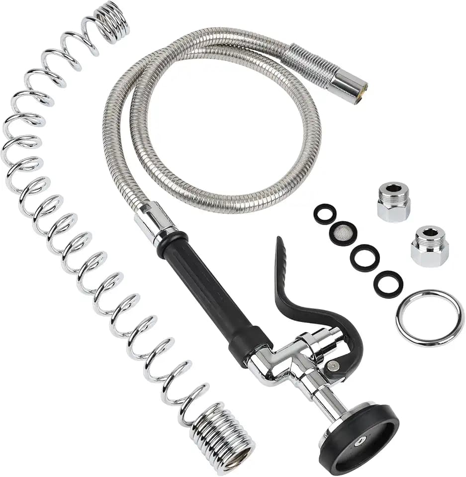 45” Stainless-Steel Pre Rinse Hose with Sprayer Valve & Spring, 1.42 GPM Commercial Sink Sprayer Hose with Nozzle Head Replacement Kit for Commercial Restaurant Kitchen Faucet