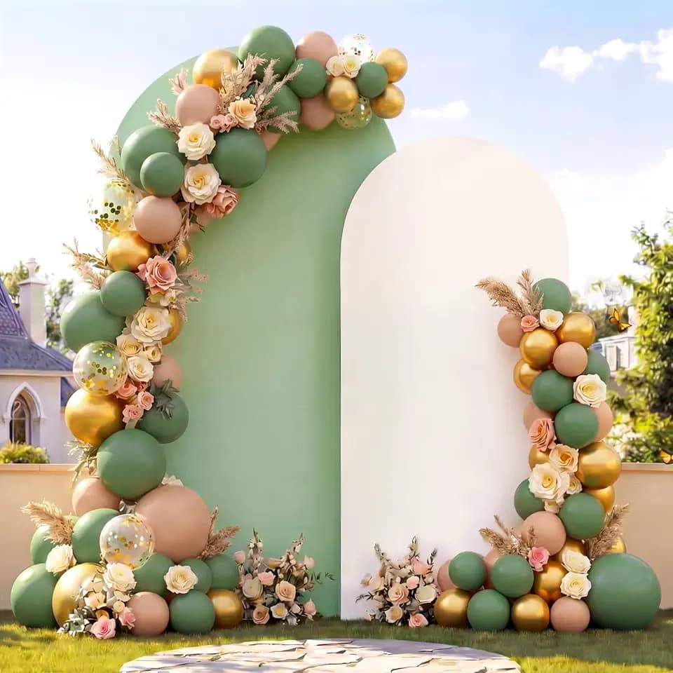 Sage Green 131 Pcs Arch Backdrop Cover with Balloons, Simple