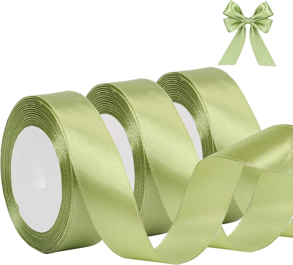 Geschenkband Salbei Grün 25mm,66M Satinband Grün,Schleifenband Weihnachten Breit,Geschenk Bänder Stoff,Band für Geschenkverpackung Taufe Geburtstag Hochzeit Dekoration