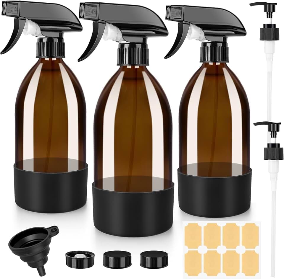 3 Stk 500ml Sprühflasche, Glas Sprühflasche Bernstein Sprühflaschen