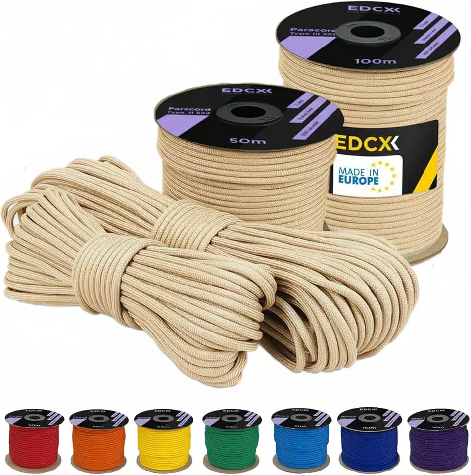 4 mm Polyester Paracord 550 25+ Farben (15, 30 und 50 m) – Typ III, 100% Nylonseil, 7 Litzen Seil, 4mm Nylonseil in vielen Farben | Solid Colors