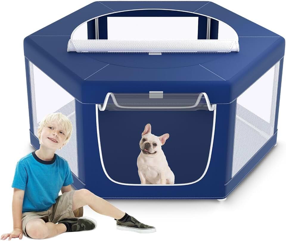 XVISHX 45x45 Inches Hexagonal Type Puppy Playpen, Dog Playpen for Puppies or Small Dogs, DogFence Pet Playpen for Indoor & Outdoor, Sturdy Safety Dog Pen with Thickened Fabric, Breathable Mesh