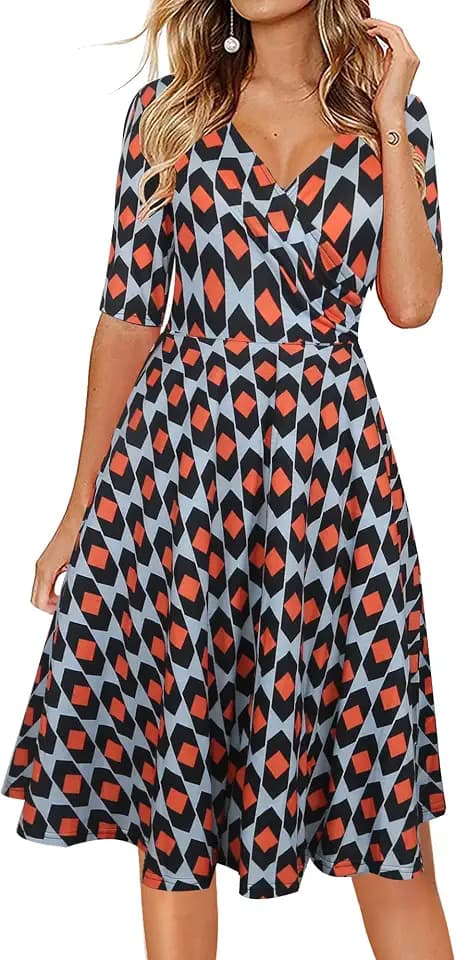 oxiuly Women's V-Neck Maternity Nursing Stretchy Casual Dresses Elegant Tea Dress OX233