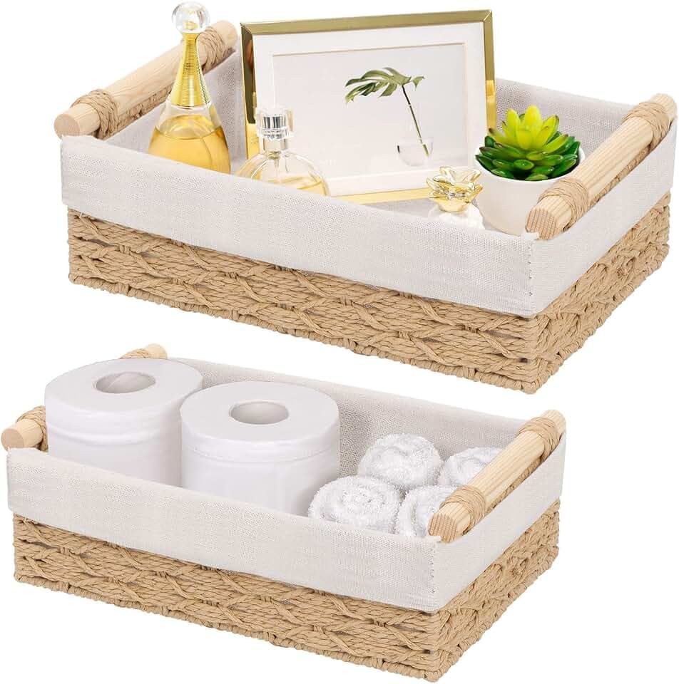 Aufbewahrungskorb Badezimmer 2er Set, Geflochten Regalkörbe aus Papierseil