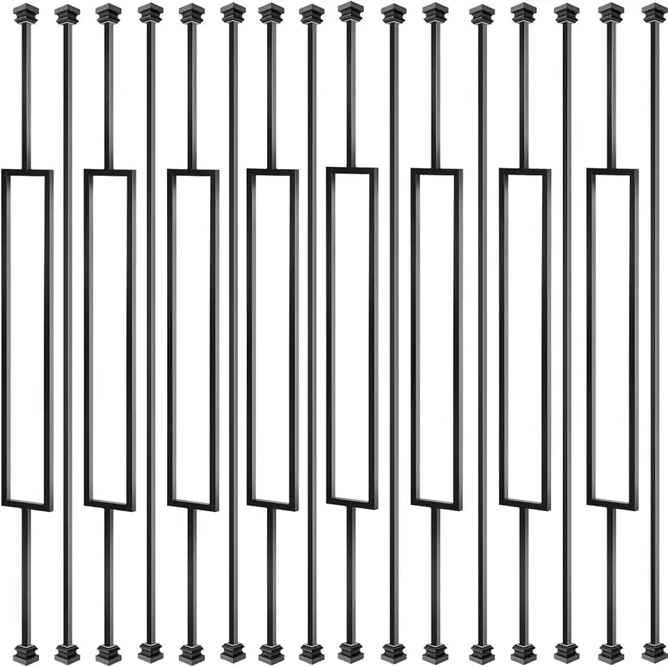 Iron Balusters for Staircases, 30 Pack Wrought Iron Baluster, Metal Stair Baluster Stair Spindles, Staircase Balusters W/ 60 Pack Connectors (15 Straight +15 Single Rectangle)