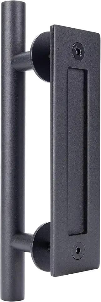 Wright Products Barn Door Pull and Flush Mounted Handle Set - Matte Black Interior Door Handle Set for Interior Barn Doors - Includes Hardware, 1 Pack