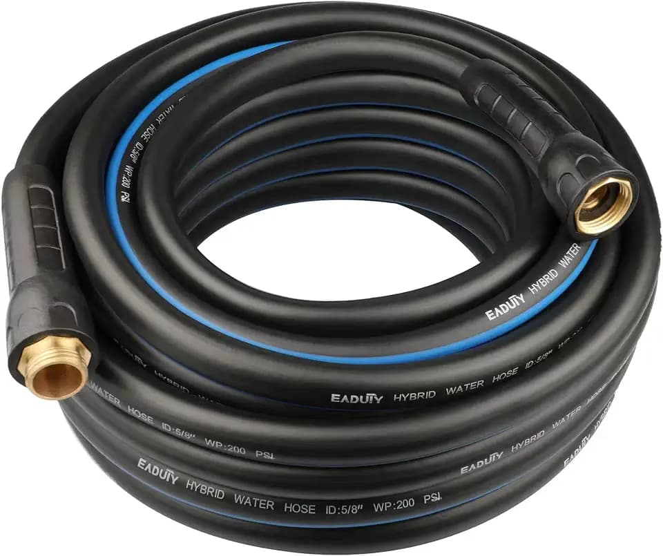 Hybrid Garden Hose 5/8 IN. x 50 FT, Heavy Duty, Lightweight, Flexible with Swivel Grip Handle and Solid Brass Fittings, Gray+Blue