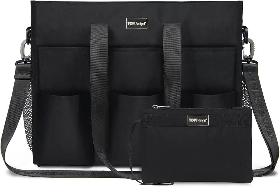 TOPDesign Utility Water Resistant Tote Bag with 22 Pockets, Zipper Closure