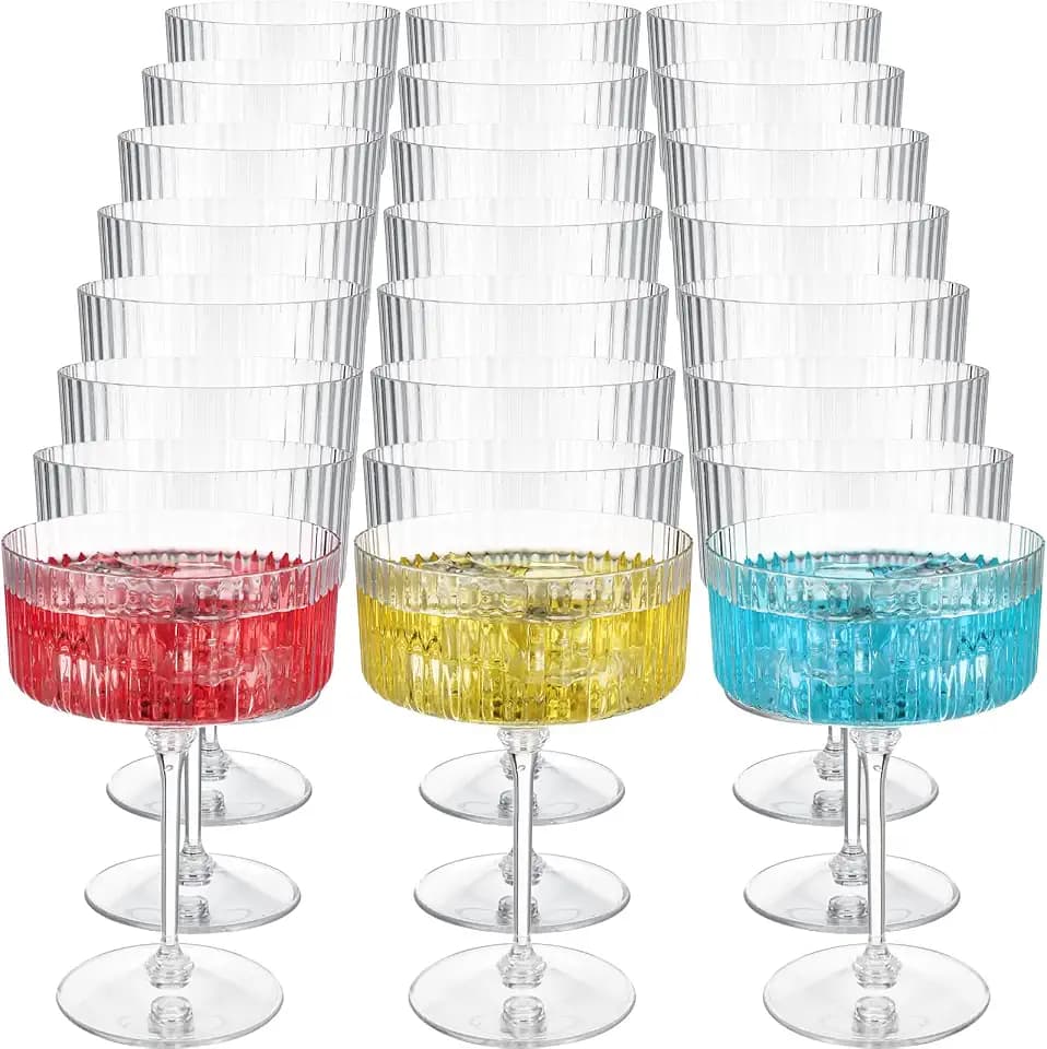 Jingmore 24 Pcs Plastic Ribbed Martini Glasses 10 oz, Clear