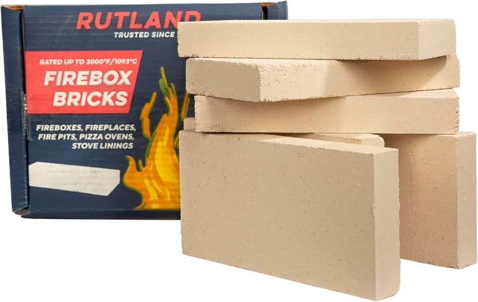 Rutland Fire Bricks, Properly Cured High Temperature FireBrick, USA-Made Residential Fire Clay Replacement for Wood Stove, Fireplace, & Pizza Oven, Size 9" x 4.5" x 1.25", 6-Pack, Ivory