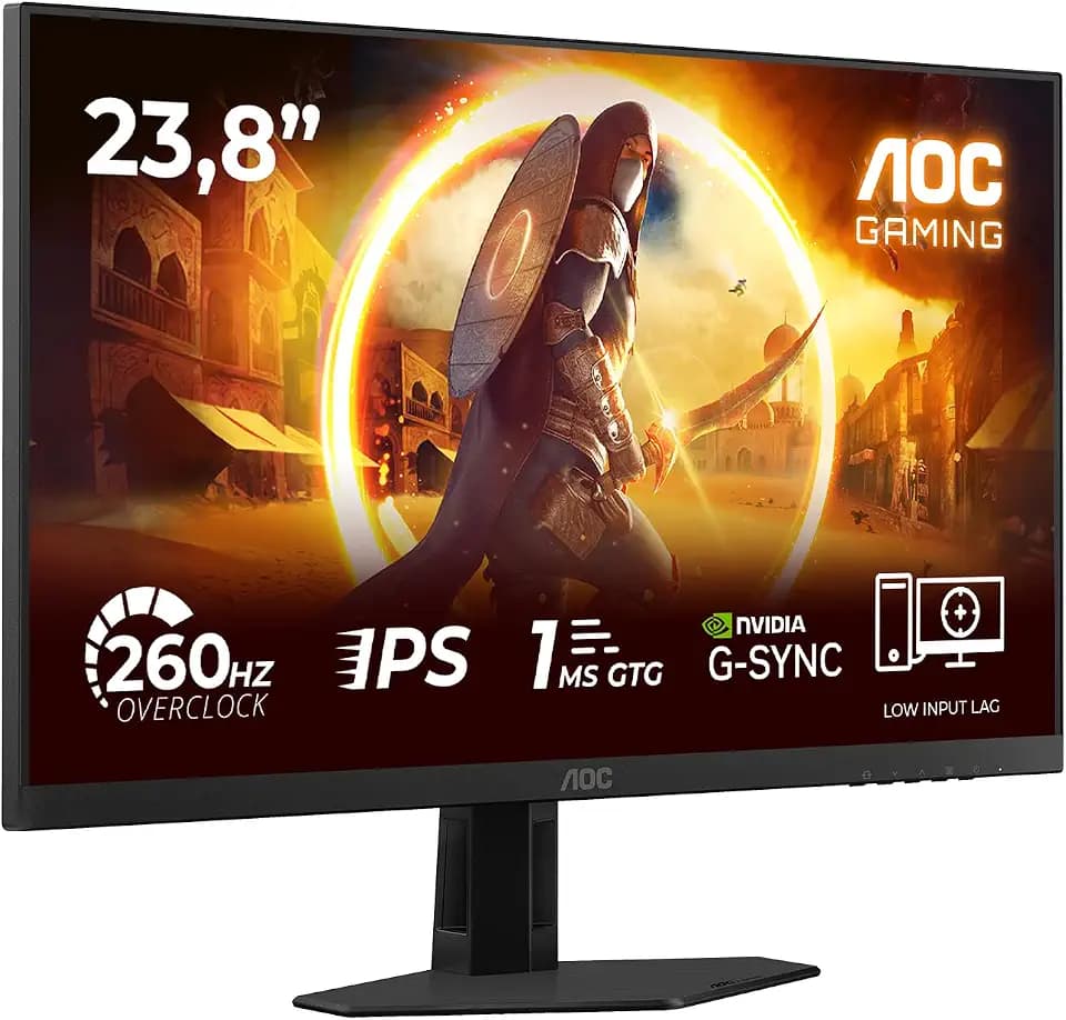 AOC 24G4ZREP 24 Zoll FHD Gaming Monitor, 260Hz, Fast IPS Panel, 1ms GtG, Adaptive Sync, HDR10, G-Sync Comp. (1920x1080 HDMI 2X 2.0 DP 1x 1.4) Schwarz