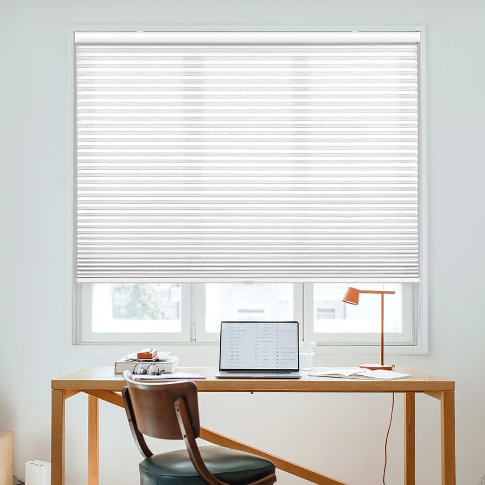 DEZ FURNISHINGS Cordless 1.5" Light Filtering Cellular Shade, 33" W x 84" H, White