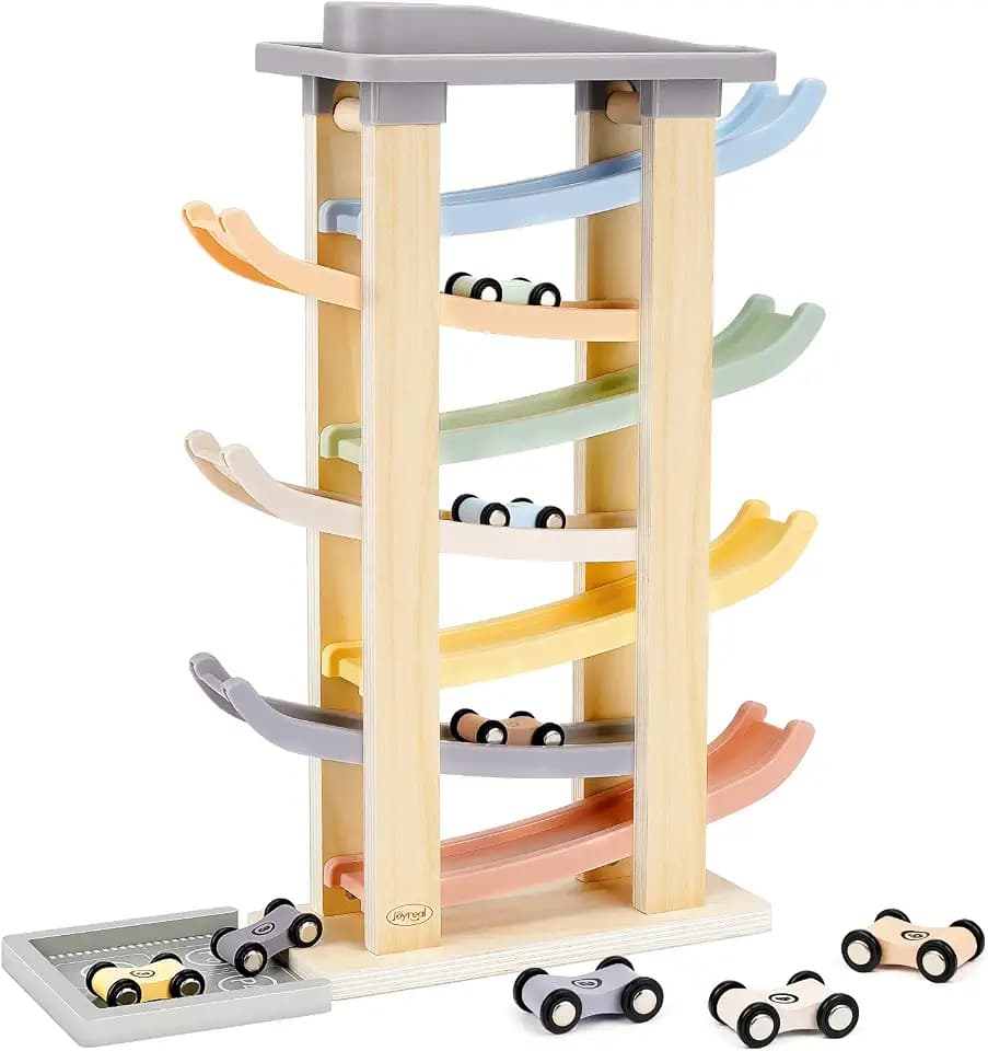 Joyreal Montessori Toddler Toys for 1 2 3 Year Old Wooden Car Ramp Toys