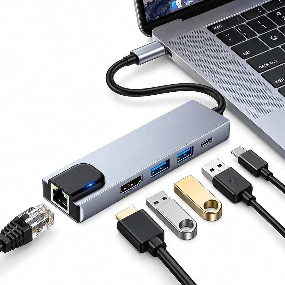 Ticfox USB C HUB 5 in 1 Docking Station mit 4K HDMI, RJ45 Ethernet
