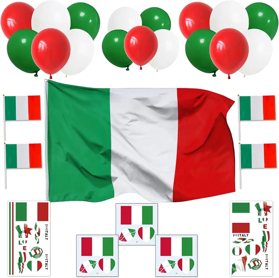 Italienische Deko Flaggen Ballons - Italien Flagge Rot Grün Luftballons 12 Zoll, Handflagge und Tattoos für Fußball Euro WM 2026 Party Fußballspiele Dekoration