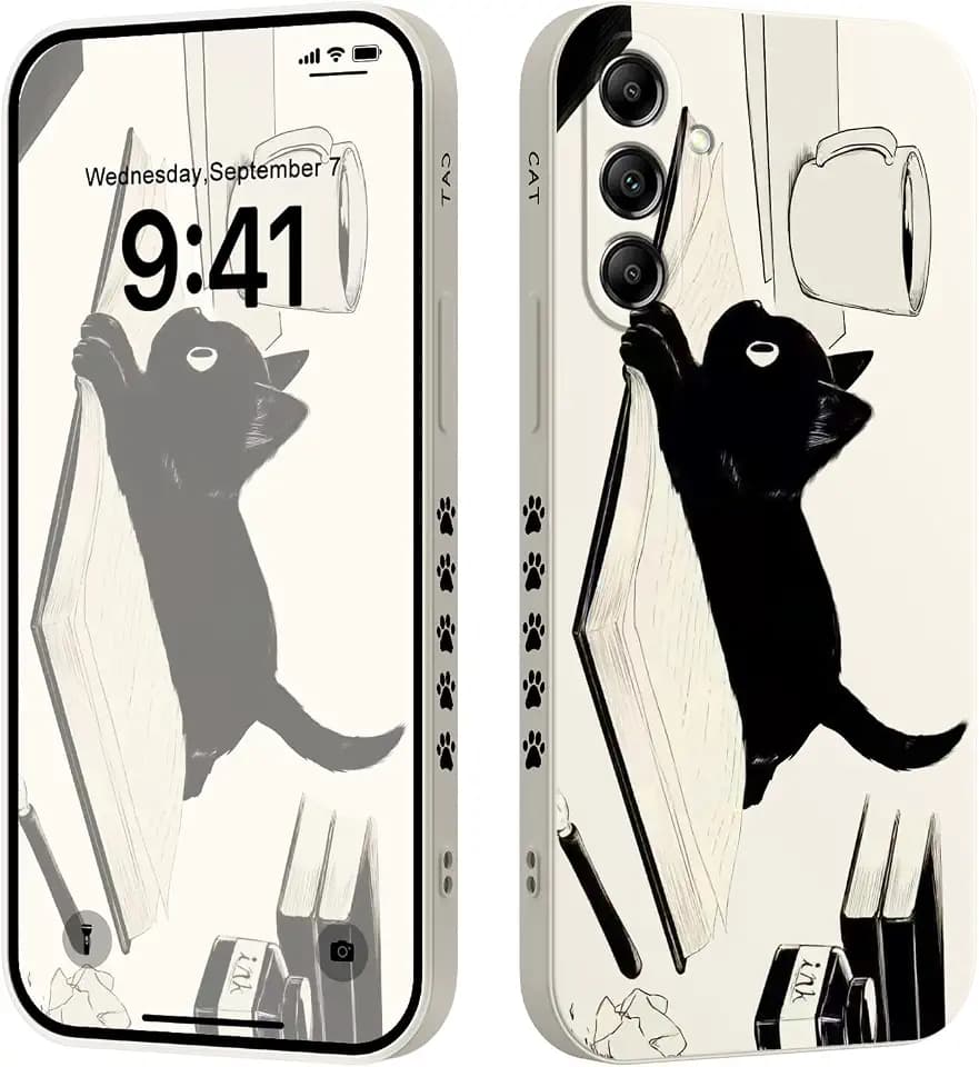 LEECG for Samsung Galaxy A15 5G Case Creative Flower Pattern Slim Liquid Silicone Cell Phone Protective for Galaxy A15 5G Cover-Cat White