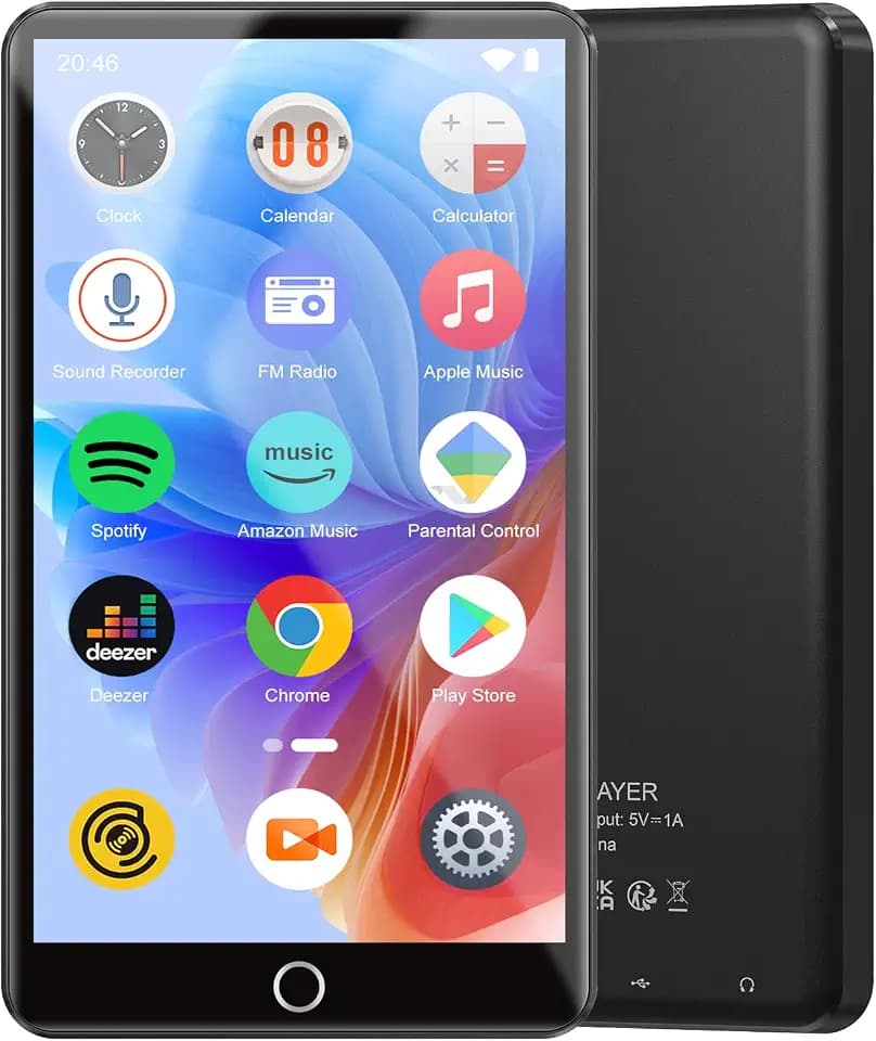 96GB MP3 Player mit Spotify, MP3 Player mit Bluetooth und WLAN, Android Streaming MP4 Player mit Amazon-Musik, Audible, Deezer, 4.02IN Touchscreen MP3-player mit Lautsprecher, Radio, bis zu 512 GB
