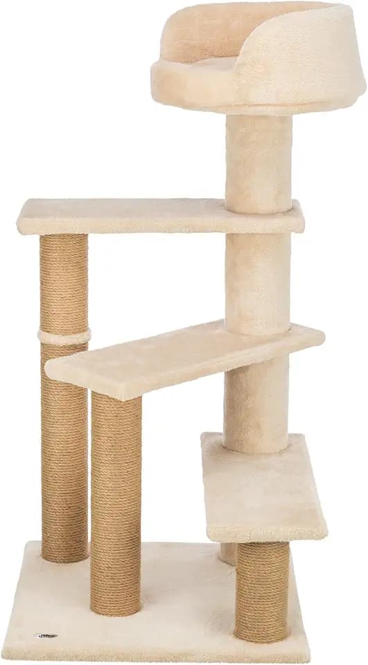 TRIXIE Tulia Senior Cat Tower – Cat Tree with Jute Wrapped Posts, Step-Style Platforms & Padded Top Bed – Comfortable Cat Furniture for Senior Indoor Cats – Beige, 20.1" x 20.1" x 40.2"