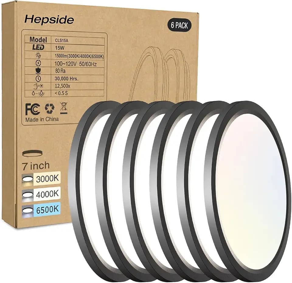 6PACK LED Flush Mount Ceiling Light, 3000K-4000K-6500K & 100W Equivalent Disc Closet Ceiling Light Fixture 7Inch 15W 1500LM Low-Profile Ceiling Fixture for Bathroom Hallway Bedroom Kitchen Basement