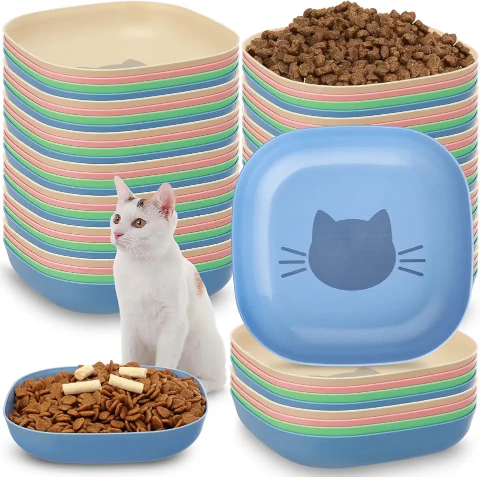 Tioncy 24 Pcs Cat Food Bowls Shallow, Blue, Green, Pink, Beige, Cute