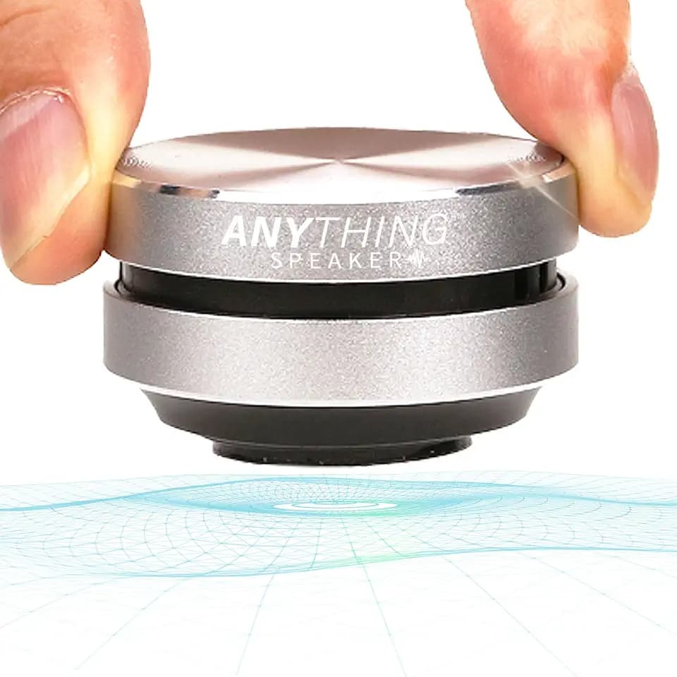 Anything Speaker - Portable Mini Bluetooth - Turn Anything Into A Speaker! Wireless Bone Conduction Induction Vibration Humbird + Gift Box - Nano Travel Sized, 360° Sound (Silver)