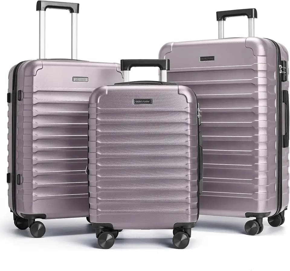 LIGHT FLIGHT Luggage Sets 3 Pcs Suitcase with Wheel,20"/24"/28",Rose Purple