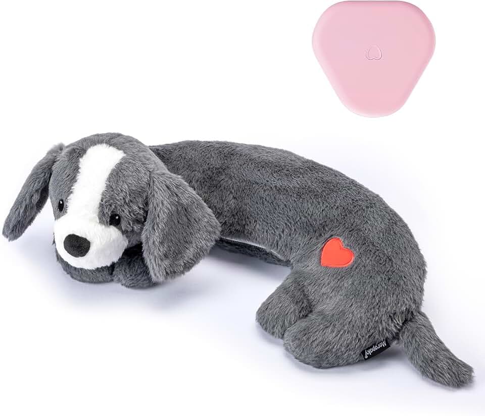 Moropaky Heartbeat Puppy Toys Dog Heartbeat Toy for Anxiety Relief Calming Aid, Heartbeat Stuffed Animal for Puppy Dog Comfort Sleep Aid Crate Training, Puppy Essentials, Dark Gray