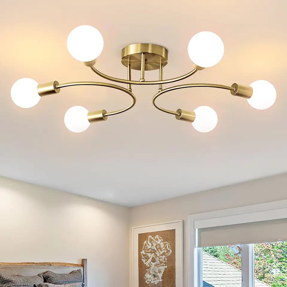Vintage Deckenlampe,6 Flammig E27 Moderne Gold Deckenleuchte