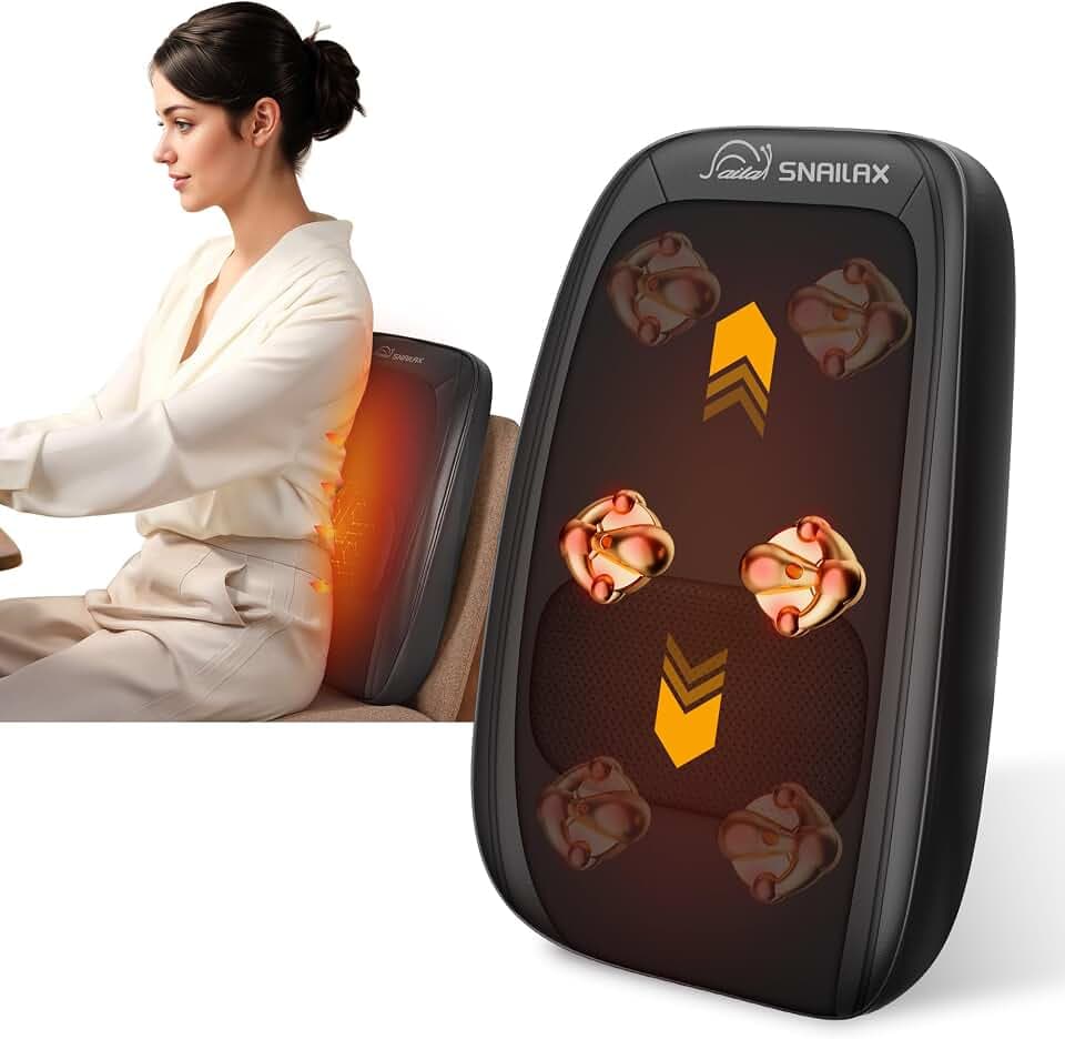 Snailax Shiatsu Rückenmassagegerät mit Wärme, Massagekissen für Tiefenknetmassage Entspannung, tragbares Massagegerät für Rücken und Nacken, Geschenke
