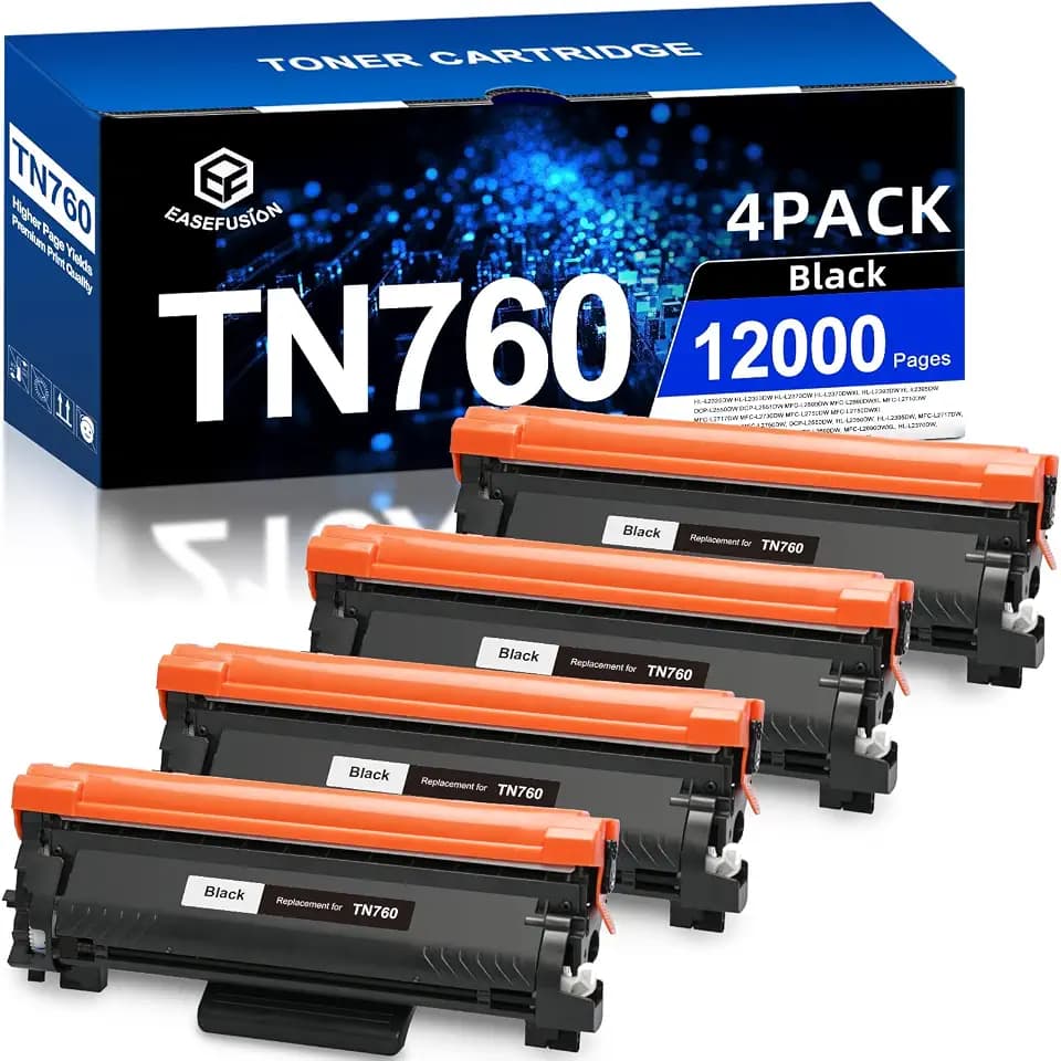 Replacement for Brother TN760 High Yield Black Toner Cartridge 4-Pack