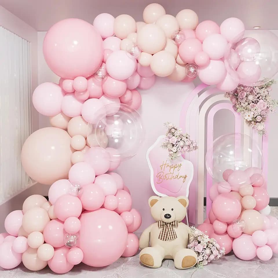 Light Pink Balloon Arch Kit - 133PCS Pastel Macaron Pink, Light Orange, and Clear Balloons for Girl's Birthday, Baby Shower, Gender Reveal, Bridal Shower, Wedding Decor