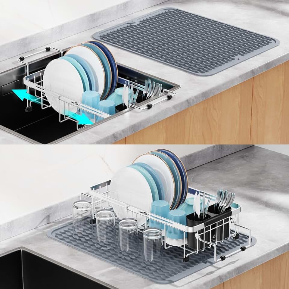 GSlife Small Sink Dish Drying Rack - 9" Expandable Stainless Steel Drainer