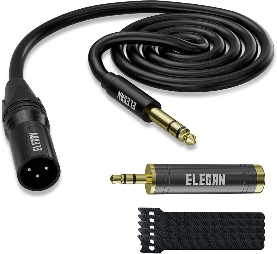 Elecan 6.35mm (1/4 Inch) TRS Male to XLR Male Cable 4Ft, Balanced Professional Shielded Stereo Microphone Cable Cord, Gold Plated for Mixer AMP Speaker Amplifier with 6.35 to 3.5mm Adapter+Ties