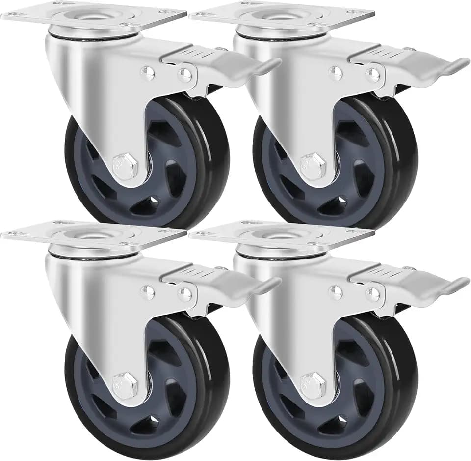 Lenkrollen 100 mm mit Bremse, 4er Set, Schwerlastrollen Tragkraft 600 kg