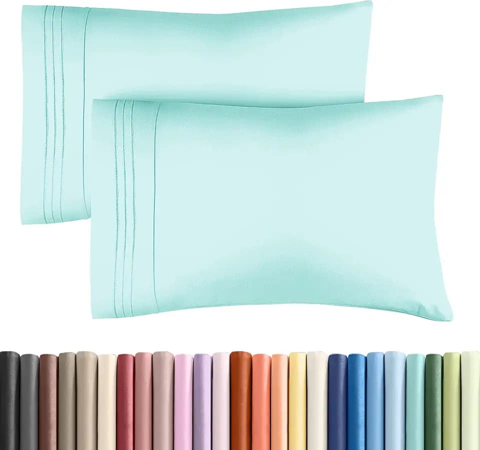 Standard Pillow Cases Set of 2 - Ultra Soft Pillowcase Covers - Spa Blue