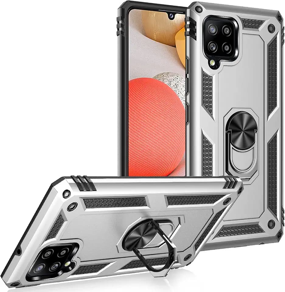 Dionsibei Military Grade Drop Impact for Samsung Galaxy A42 5G Case 360 Metal Rotating Ring Kickstand Holder Armor Heavy Duty Shockproof Case for Galaxy A42 5G Phone Case (Silver)