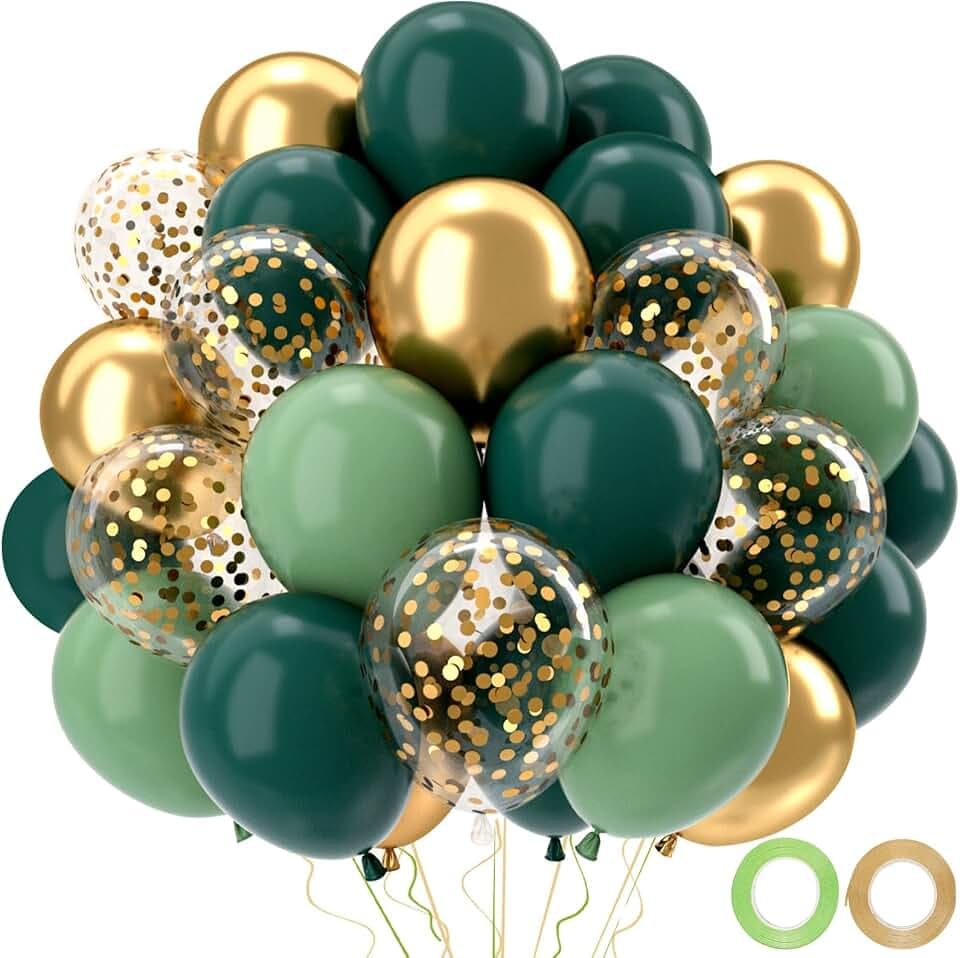 Luftballons Geburtstag Grün Gold,52 Stück Retro Grüne Goldene Helium Ballons Mit Bändern, Luftballons Salbeigrün Für Hochzeit Geburtstag Babyparty Baby Shower Taufe Geburtstagsdeko Grün, 12 Zoll