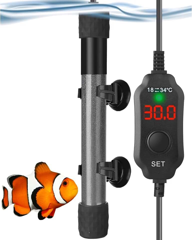 HiTauing Aquarium Heizung 25W/50W/100W/300W/500W, 300W Unterwasser-Aquarium-Heizung Super Short Heizstab Aquarium mit LED-Digitalanzeige Thermostat für Süß- und Salzwasser-Tank 150-250L