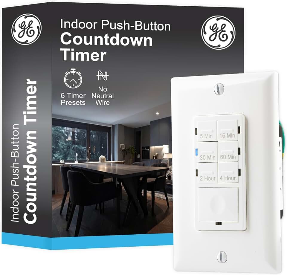 GE Countdown in-Wall Digital Timer Switch, 6 Presets, On/Off Button, White