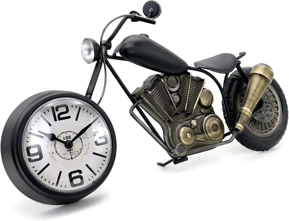 Vintage-Schreibtischuhr, Tischuhr, Motorrad-Geschenke für Männer, rustikale Bauernhaus-Dekoration, Geschenke für Vater, Ihn, Freund, batteriebetrieben, kein Ticken, antik für Kaminsims, Büro, Schwarz