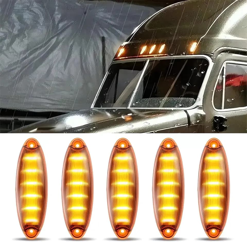 5Pcs Cab Roof Top Clearance Signal Light 12 LED Lamp for Freightliner Cascadia 2008-2019 and Most Trucks Trailers Tractors Semi-trailer Dump truck Special Vehicle (Amber shell & Amber light)