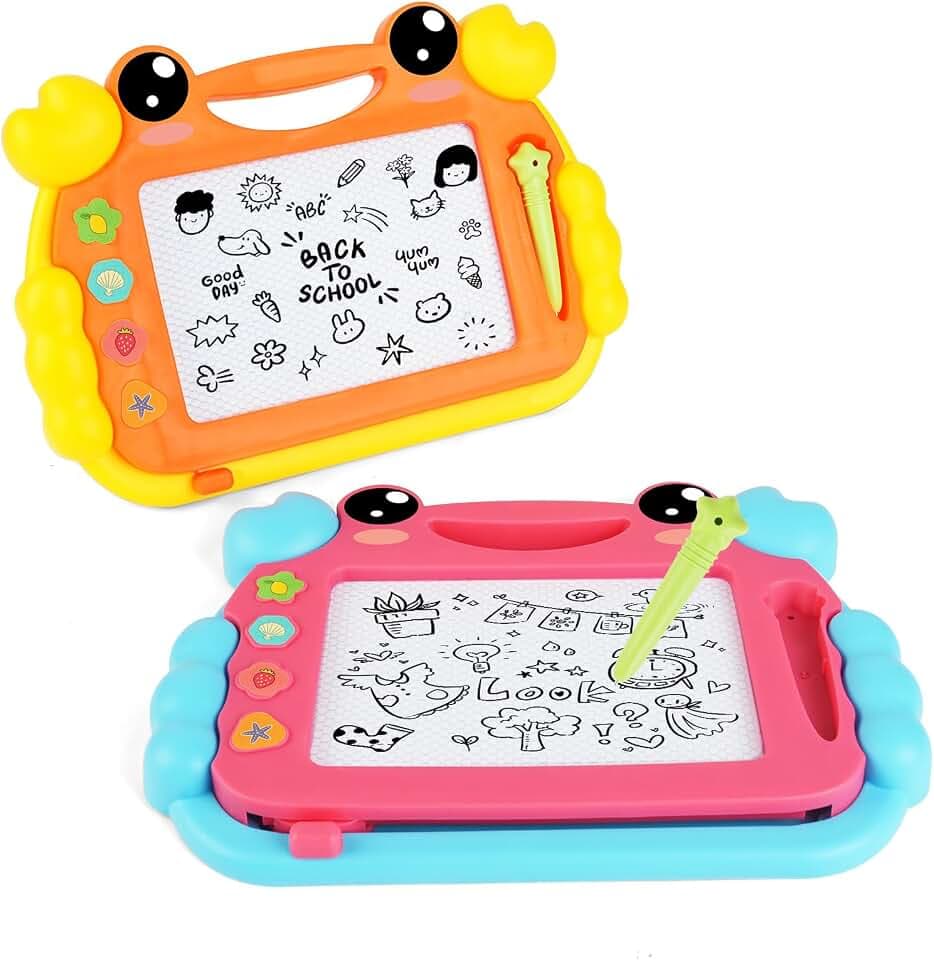 OFFCUP 2 Stück Magnetische Maltafel Kinder Zaubertafel ab 3 Jahr Bunt Magnetische Zeichenbrett Lernspielzeug mit 4 Form Stempel Spielzeug Geschenk für Kinder ab 3 Jahre Mädchen Jungen -Krabbe