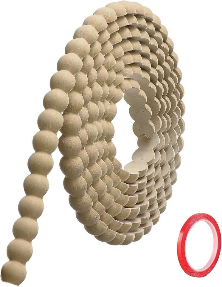 Zierleisten Selbstklebend Holz (3M x 20mm) Flexible PVC Wandleisten mit 3D Holzperlenbordüre, zum Abziehen und Aufkleben, Ideal für Wand, Spiegelrahmen, Decke, Fliesen, TV-Wandkanten