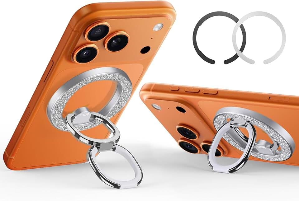 ESR Magnetic Phone Ring Holder, Compatible with MagSafe Ring Holder, Magnetic Phone Grip with Adjustable Stand, Compatible with MagSafe Phone Grip, for iPhone 16/15/14/13/12, Rhinestone Silver