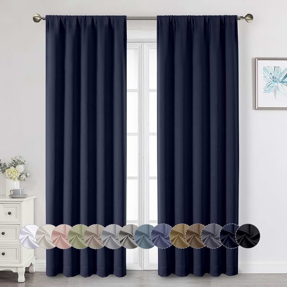 Navy Blue Blackout Curtains 84 Inches Long 2 Panels Set, Soft Solid Thermal Insulated Room Darkening Curtains for Bedroom Living Room, Rod Pocket Drape, 50" Wx84 L