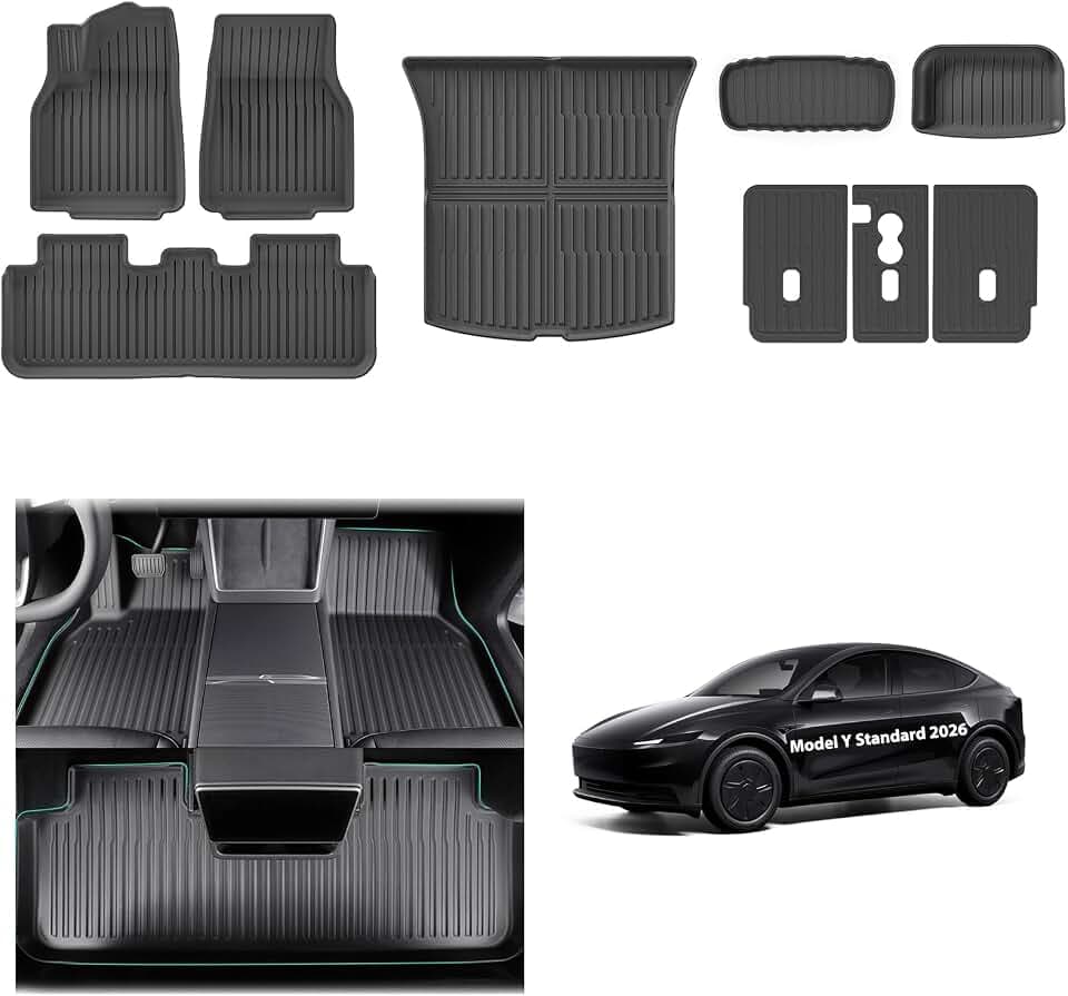 [9 Stück] GAFAT für Neu Tesla Model Y Standard 2026 Juniper Fußmatten+Kofferraummatten Voll Set, TPE-Allwetter Innenmatten Set für Boden & Rücksitze & Kofferraum, Hohe Kante 3D OEM Original