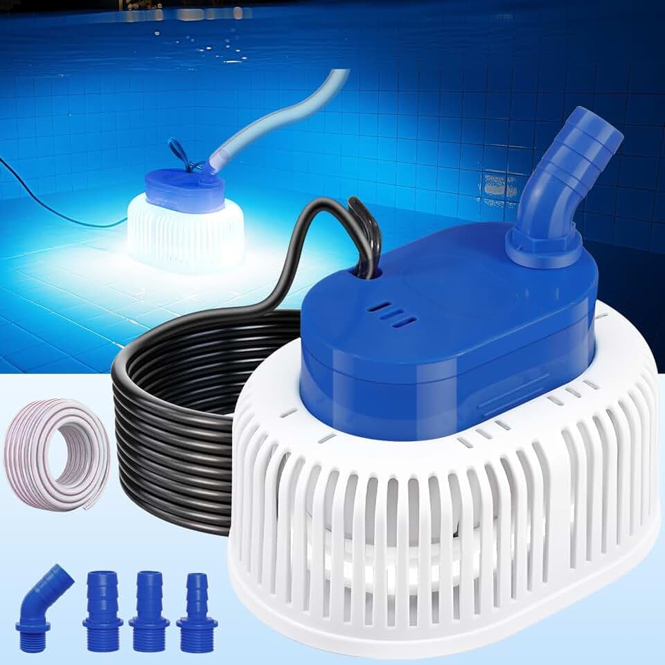 Pool Cover Pump with Lights, Above Ground Sump Pump Submersible-Dark Blue